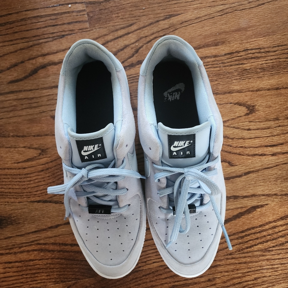 Light blue suede Nike Air Force ones